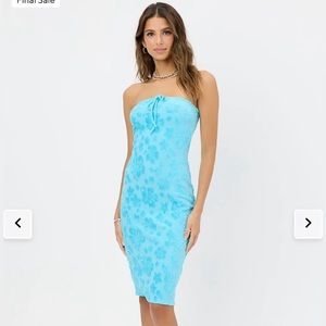 NWT Frankie’s Bikinis Hope Terry Strapless Midi Dress Blue Isle XXL $155